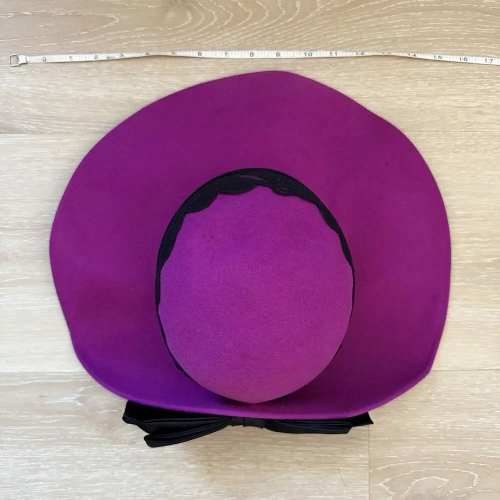 VTG 80s Deadstock Michael Howard Fuchsia Wool Fedora Hat Lace Satin Bow USA NOS